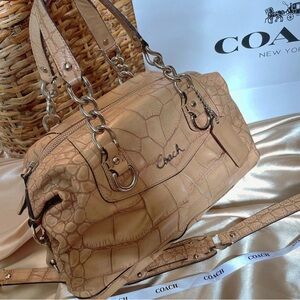 PRE LOVE  Ashley Croc Embossed Leather Satchel Bag_Camel 17660_RARE_RETIRED